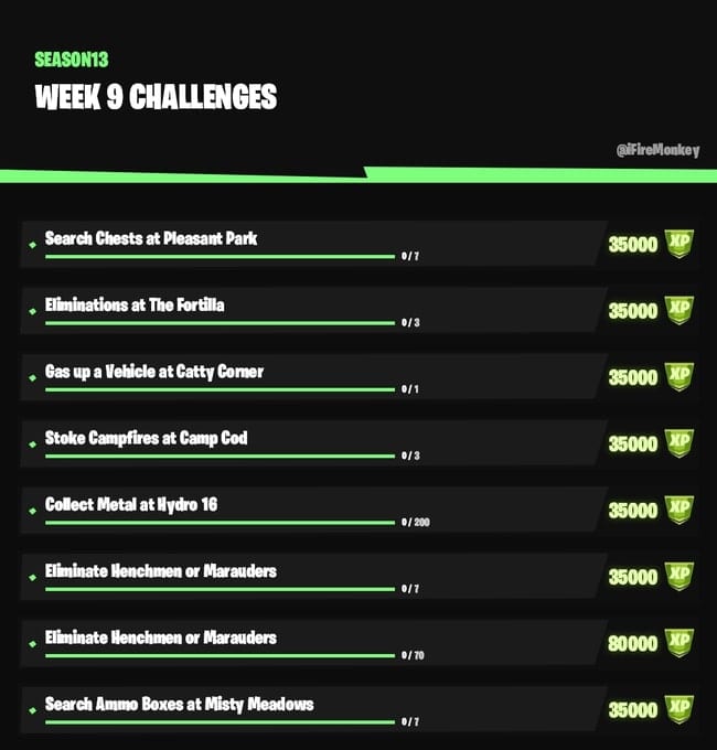 Fortnite sfide della settimana 9
