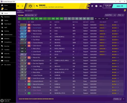 Il Borussia Dortmund inizia la situazione contrattuale FM20.