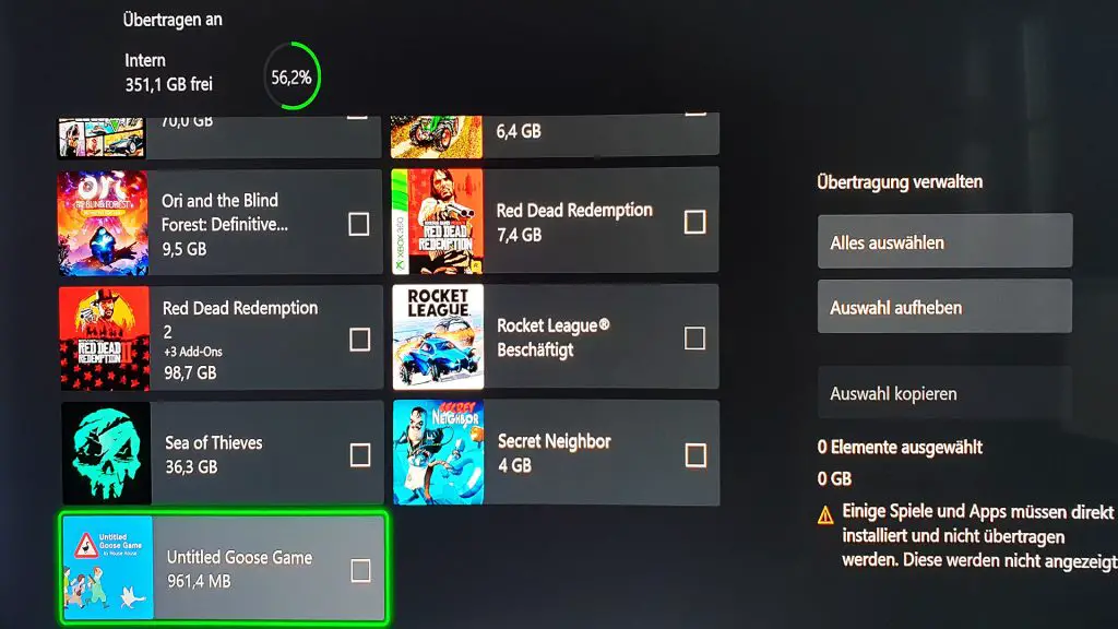 Trasferimento di gioco Xbox Series X Xbox One