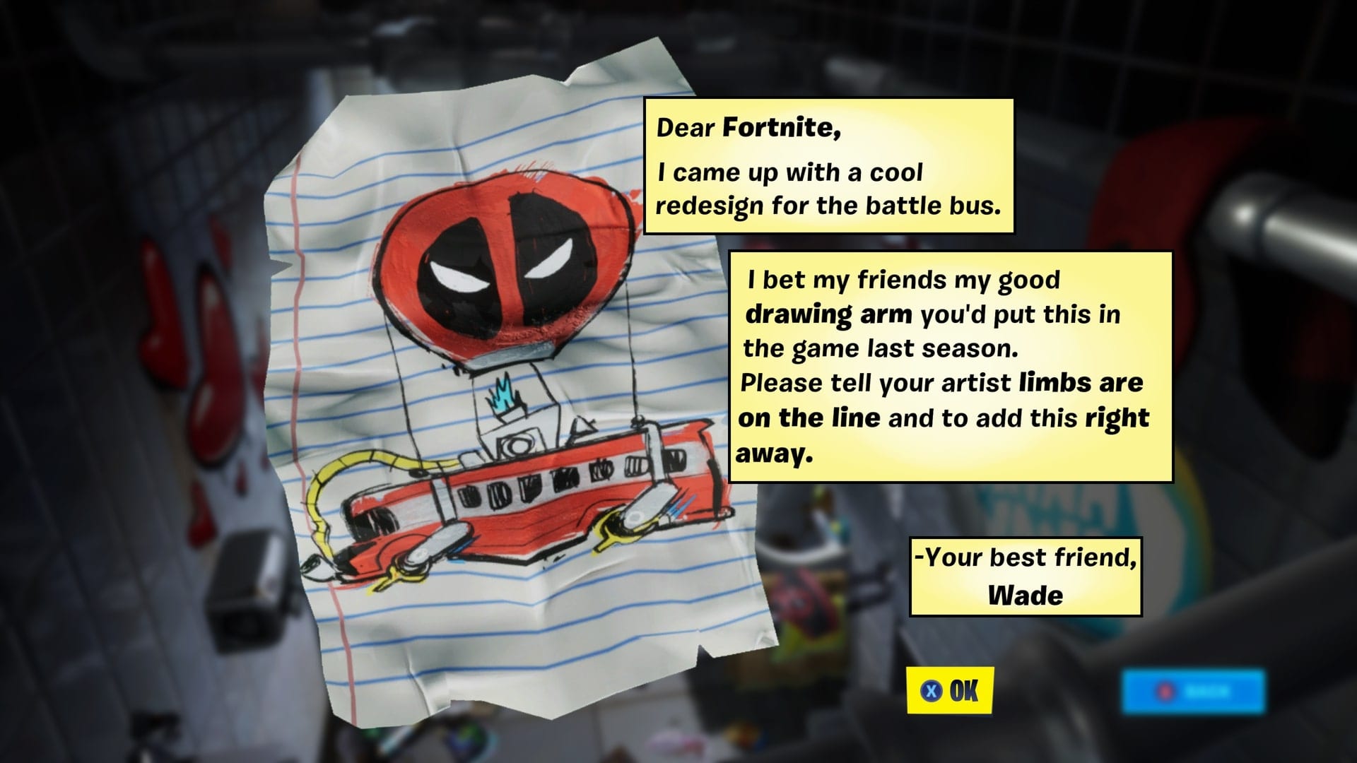 Lettera da Fortnite Deadpool a Epic