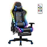 COSTWAY Sedia da gioco girevole a 360° con 358 modalità di illuminazione, sedia per PC con braccioli, schienali e poggiapiedi regolabili, sedia da corsa con telecomando, cuscini per la testa e l'area lombare (blu)