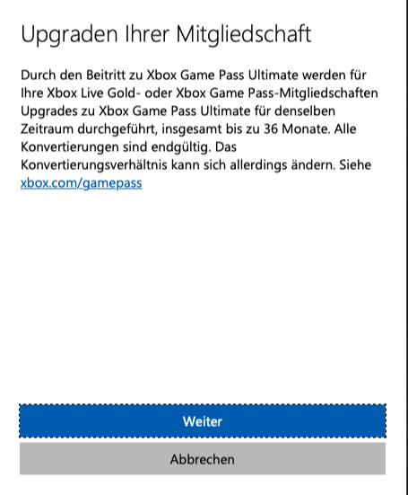 Avviso di aggiornamento per Xbox Game Pass Ultimate