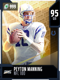 Peyton Manning 95 MUT 100 OVR NFL 100 Card