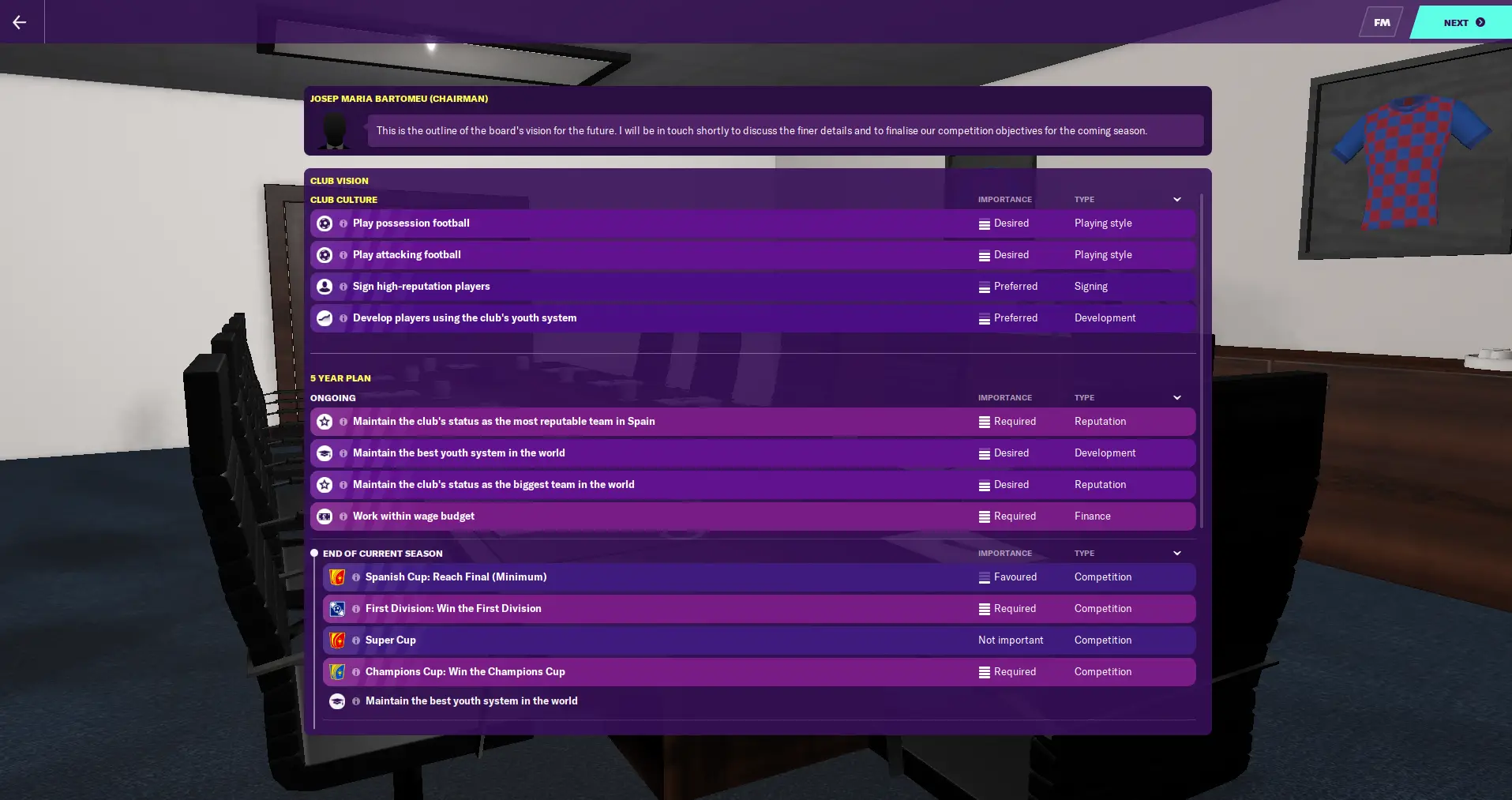 Visione del Club Barcelona in Football Manager 2020