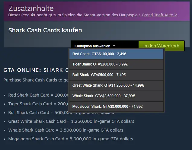 Shark Card GTA 5 prezzi online