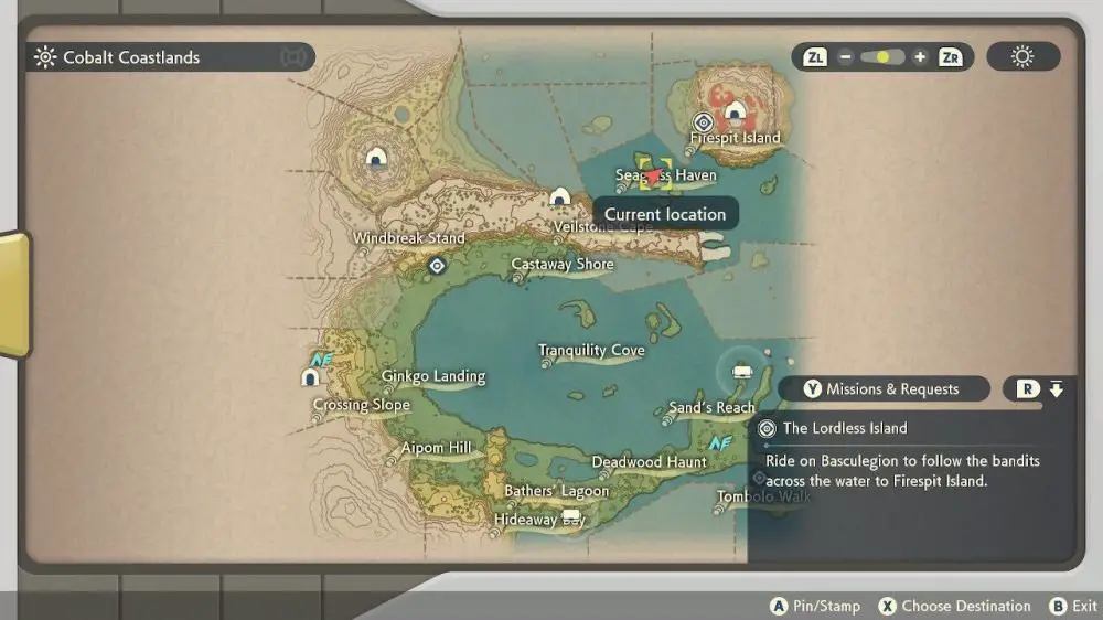 Mappa delle coste di Pokémon Legends Arceus Cobalt