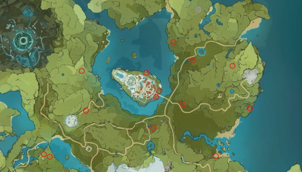 Mappa dell'impatto di Genshin con semi di tarassaco