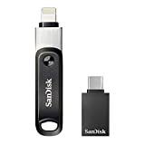 SanDisk iXpand Go iPhone Memory Flash Drive con adattatore da 128 GB (compatibile con iPad, backup automatico, funzione portachiavi, USB 3.0)