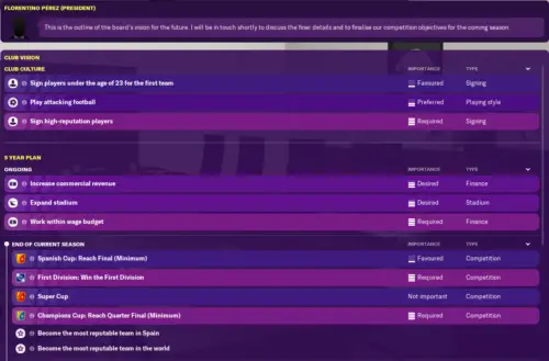 Visione del Club del Real Madrid in Football Manager 2020