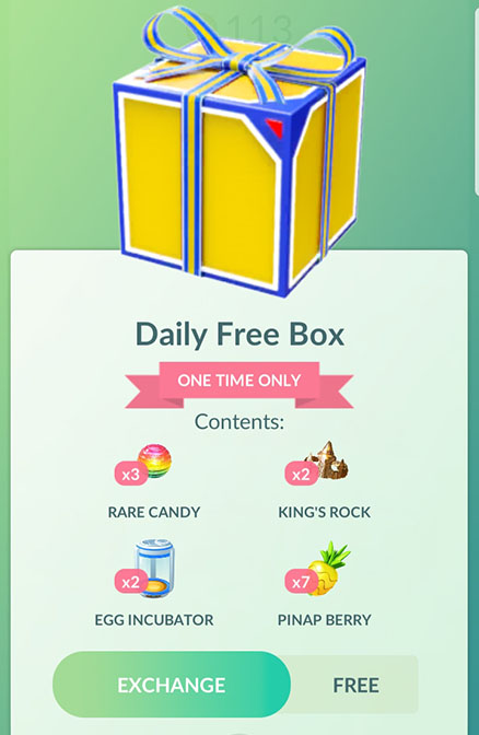 Aggiornamento gratuito della scatola giornaliera di Pokémon GO