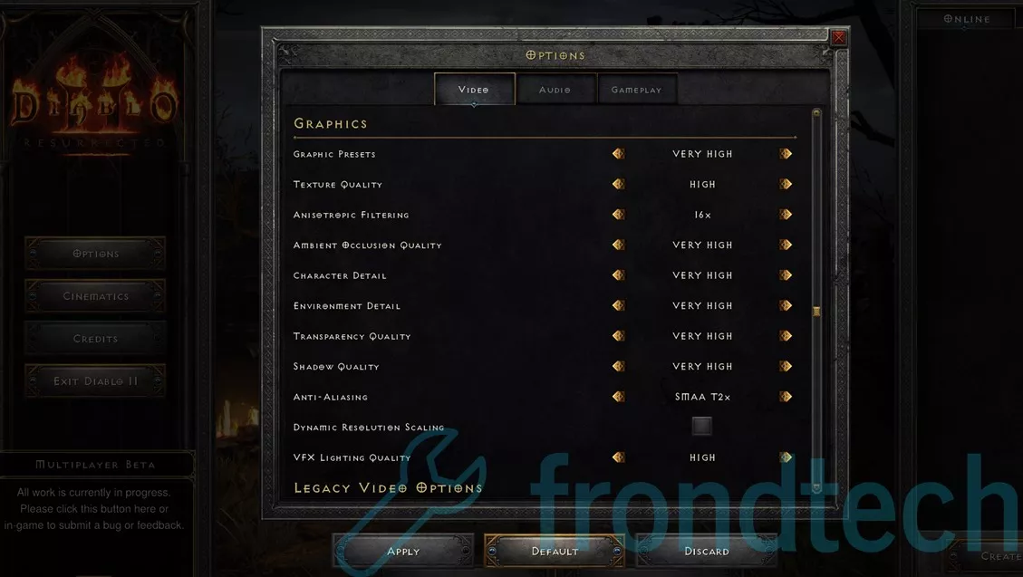 Impostazioni grafiche di Diablo 2 Risorto
