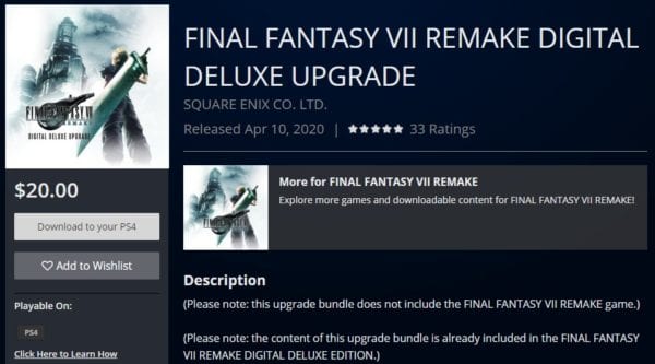 aggiornamento digitale deluxe remake di ff7, aggiornamento digitale deluxe remake di final fantasy 7
